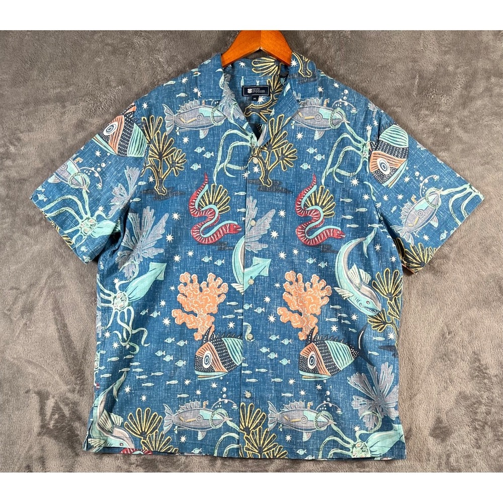 Reyn Spooner Hawaiian Shirt Mens XL Blue Deep Sea Jive Nautilus Submarine